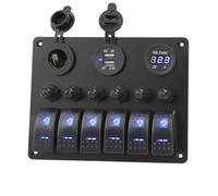 Rupse Pannello Interruttori Barca,12/24V Pulsantiera Barca 6 Gang | con 2 USB Voltmetro LED Presa Caricabatterie Rocker Interruttore a Levetta ON-OFF,Presa Accendisigari IP68 per Auto Barca