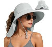 Ruqizhi Cappelli da sole da donna con patta per il collo, foro per coda di cavallo, cappelli da sole arrotolabili con protezione UV cappelli da pesca a tesa larga UPF 50+, Verde, 6 3/4-6 7/8