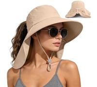 Ruqizhi Cappelli da sole da donna con patta per il collo, foro per coda di cavallo, cappelli da sole arrotolabili con protezione UV cappelli da pesca a tesa larga UPF 50+, Cachi, 6 3/4-6 7/8