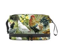 Rural Life, trousse a doppio strato per cosmetici con galline e gallo, per donne e ragazze, borsa da viaggio per trucchi, pratica borsa organizer con scomparto per pennelli, Multi, 27x15x14