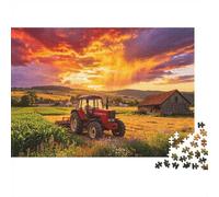 Rural Red Tractor Puzzle per adulti 1000 pezzi Recycled Savanna Sundown Puzzles for Elderly Impossibile Difficile Stimolante Ottima idea regalo for Women 52x38cm/1000pcs