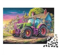 Rural Tractor Scene Puzzle 1000 Pezzi Per Anziani Cartoon Rural Village Style Attività Domestiche Allenamento Mentale Made in Europa Sviluppo Della Concentrazione Cartone Di Alta Qualità 52x38cm/1000p