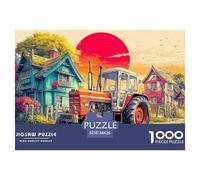 Rural Tractor SceneInteractive 1000-Piece Jigsaw Puzzles for Adults Vintage Farm Art Style Brimming with Challenging Puzzle Games for Both Genders - These Interactive Jigsaw Puzzles Are Made for Adult