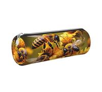 Rurale Miele api fiori Caso di cuoio della penna del sacchetto sottile della matita del sacchetto di cancelleria bella borsa cosmetica portatile della chiusura lampo dell'organizzatore