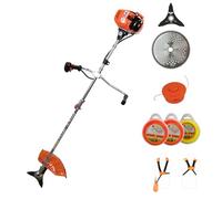 RURIS - Decespugliatore termico DAC 311fr Motore TEZ 52cc, 3CV, 2 tempi, larghezza 250 mm, kit incluso con imbracatura, 2 x disco, testa e fili di taglio - per giardino e taglio bordo