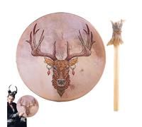 Rurunklee Tamburi sciamanici, tamburi a mano sciamano - Tamburo sciamano da 9 pollici con design a testa di cervo,Shaman strumentale Tamburo sciamano fatto a mano per la musica spirituale, il