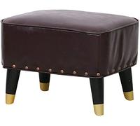 RURUR Poggiapiedi in pelle, sgabello for cambiare le scarpe, sgabello imbottito in pelle PU con piede in legno massello for cambiare le scarpe for il soggiorno(Dark Brown)