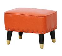 RURUR Poggiapiedi in pelle, sgabello for cambiare le scarpe, sgabello imbottito in pelle PU con piede in legno massello for cambiare le scarpe for il soggiorno(Orange)