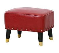 RURUR Poggiapiedi in pelle, sgabello for cambiare le scarpe, sgabello imbottito in pelle PU con piede in legno massello for cambiare le scarpe for il soggiorno(Red)