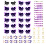Ruryxel 48 Pezzi Occhiali per Addio al Nubilato, Occhiali JGA Squadra Sposa con Occhiali da Sole a Cuore, Fascette per Capelli della Sposa, Adesivi per Tatuaggi, Braccialetto della Sposa - Viola