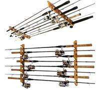 Rush Creek Creations - Canna da pesca e bastone, supporto da parete o soffitto, finitura ciliegia americana