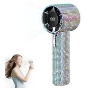 Rushbat S5 Diamond Portable Fan, Full Diamond Luxury Craftsmanship Portable Handheld Turbo Fan, 3 Gear Wind, Rechargeable Long Battery Life Hand Fans With Digital Display (Colorful)
