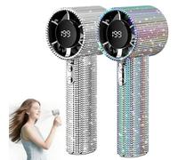 Rushbat S5 Diamond Portable Fan, Full Diamond Luxury Craftsmanship Portable Handheld Turbo Fan, 3 Gear Wind, Rechargeable Long Battery Life Hand Fans With Digital Display (Sliver+Colorful)