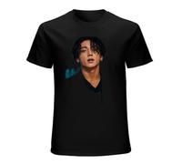 RUSHUI Jungkook South Korean Singer BTS Member Men's Short Sleeve Cotton Shirt for Sport Size XL