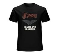 RUSHUI Saxon Denim And Leather Men's Short Sleeve T-Shirt Top Size S