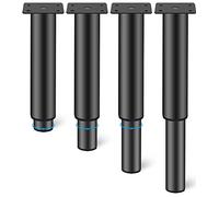 Rusoz 4 Pezzi Piedini per Mobili Regolabili,Gambe Tavolo 250 mm in Ferro Nero Piedi Letto Regolabile in Altezza 0-200 mm Con Viti Per Letto, Divani, Armadi E Cassettiere