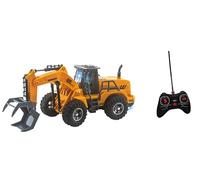 Ruspa Escavatore Giocattolo Radiocomandato RC con Luci LED Mezzi Cantiere Telecomandati Bambini Bulldozer Trattore Scavatrice Ruspa Radiocomandata Mezzi Lavoro Martello Pneumatico Porta Tronchi (B)