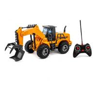 Ruspa Escavatore Giocattolo Radiocomandato RC con Luci LED Mezzi Cantiere Telecomandati Bambini Bulldozer Trattore Scavatrice Ruspa Radiocomandata Mezzi Lavoro Martello Pneumatico Porta Tronchi (d)