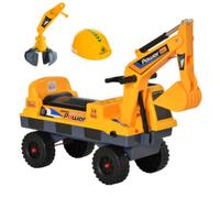 Ruspa Giocattolo 2 in 1 con Escavatore e Mordente, Vano Nascosto, Gioco Cavalcabile Bambini 2-3 Anni, 90x28x58cm, Giallo