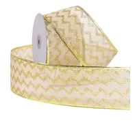 RUSPEPA Nastro cablato per le vacanze di Natale - Nastro dorato con ondulazione dorata - 2,5 pollici x 25 iarde ogni rotolo - Bordo cablato dorato