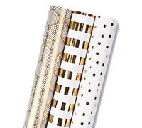 RUSPEPA Rotolo Di Carta Da Regalo - Mini Roll - 3 Set Diversi In Oro E Bianco (42,5 Piedi Quadrati Ttl.) - 43,2 cm X 3.05 m Per Rotolo