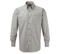 Russell Collection, camicia da uomo a maniche lunghe, di facile stiratura, in tessuto Oxford Silver 46