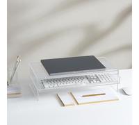 RUSSELL+HAZEL Supporto per monitor in acrilico con cassetto, 50,8 x 25,4 x 13,3 cm, organizzazione desktop, trasparente, può contenere fino a 4,5 kg, 98149