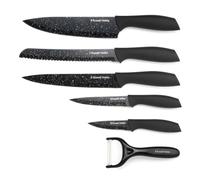 Russell Hobbs Black Marble Set coltelli e pelapatate, 6 pezzi | Lame in acciaio inox, rivestimento antiaderente effetto marmo, impugnature ergonomiche soft-touch, lavare a mano, nera
