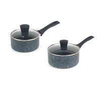 Russell Hobbs Combo-7516A Nightfall Stone - Set di 2 pentole da 16 cm e 20 cm, con coperchi in vetro, antiaderenti, facili da pulire, senza PFOA, manici morbidi al tatto in bachelite, per cucinare con