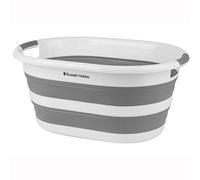 Russell Hobbs LA053879WHTEU cesto per lavanderia pieghevole plastica, 27L, contenitore per conservazione pieghevole, manici ergonomici, cestello per lavaggio salvaspazio, bianco/grigio