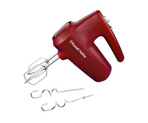 Russell Hobbs Sbattitore Desire Rosso (5 velocità + funzione Pulse, 2 fruste e 2 ganci impastatori cromati lavabili in lavastoviglie, Supporto per ciotola e base d’appoggio, 350W)27152-56