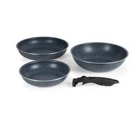 Russell Hobbs Smart Clip Set di 3 Padelle - Rivestimento antiaderente Xylan Plus, Padella da 22/26 cm, Padella Wok da 26 cm, Manico rimovibile a clip, Impilabile, Senza PFOA, Frittata, Pancake