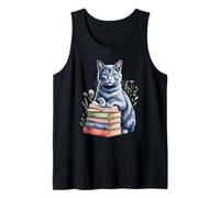 Russian Blue Cat Bookworm Flowers Book Reading Books Canotta