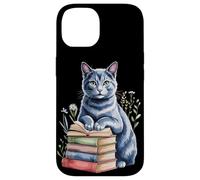Russian Blue Cat Bookworm Flowers Book Reading Books Custodia per iPhone 14