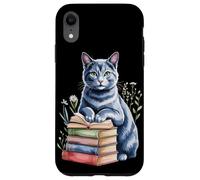 Russian Blue Cat Bookworm Flowers Book Reading Books Custodia per iPhone XR