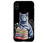 Russian Blue Cat Bookworm Flowers Book Reading Books Custodia per iPhone XS Max