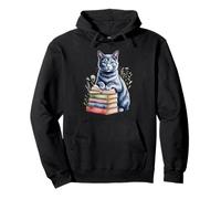 Russian Blue Cat Bookworm Flowers Book Reading Books Felpa con Cappuccio