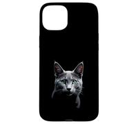 Russian Blue Cat Realistico Face Art Nero Custodia per iPhone 15 Plus