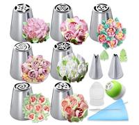 Russian Piping Tips Set, Cake Decorating Kit, Russian Tips for Cake Decorating, Frosting Piping Kit (13 PCS)