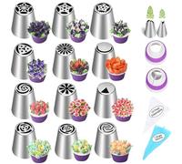 Russian Piping Tips Set, Cake Decorating Kit, Russian Tips for Cake Decorating, Frosting Piping Kit (27 PCS)