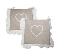 Russo Tessuti Coppia 2 Cuscini Sedie Cucina Coprisedia Laccetti Volant Cuore Stampa Bonheur-Beige