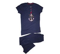 Russo Tessuti #Pigiama Tuta Donna 3 Pezzi Cotone Pantalone Lungo Corto Mezza Manica Ancora-Blu-M