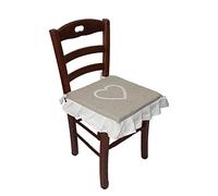 Russo Tessuti Poliestere, 6 Cuscini Sedie Cucina Coprisedia Laccetti Volant Cuore Stampa Ricamato Bonheur-Beige