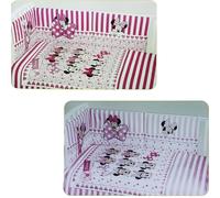 Russo Tessuti #Set 3 Pezzi Lettino Paracolpi + Piumino + Copripiumino Disney Minnie Righe Lettino Culla Rosa