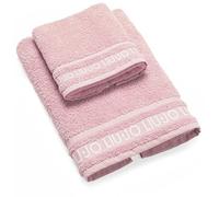 Russo Tessuti Set Arredo Bagno Coppia Spugna Cotone 1+1 Viso Ospite Liu Jo LiuJo Logo Rollband-Rosa