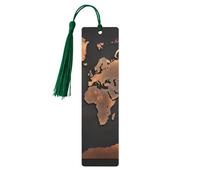 Rust - Segnalibri con mappa del mondo con nappe, segnalibro in legno per donne e uomini, fatto a mano, per gli amanti dei libri, segnapagine di lettura, etichette in legno, ornamenti, regalo di
