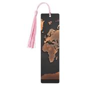 Rust - Segnalibri con mappa del mondo con nappe, segnalibro in legno per donne e uomini, fatto a mano, per gli amanti dei libri, segnapagine di lettura, etichette in legno, ornamenti, regalo di
