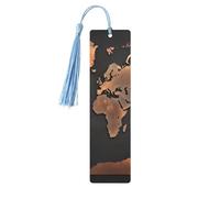 Rust - Segnalibri con mappa del mondo con nappe, segnalibro in legno per donne e uomini, fatto a mano, per gli amanti dei libri, segnapagine di lettura, etichette in legno, ornamenti, regalo di