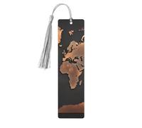 Rust - Segnalibri con mappa del mondo con nappe, segnalibro in legno per donne e uomini, fatto a mano, per gli amanti dei libri, segnapagine di lettura, etichette in legno, ornamenti, regalo di