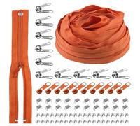 Rustark 1 rotolo da 9,1 m #5 arancione nylon cerniera nastro assortimento kit, cerniere per cucire bobina di nylon cerniera nastro cerniera rotolo con cursori cerniera tirare e fermi cerniera per